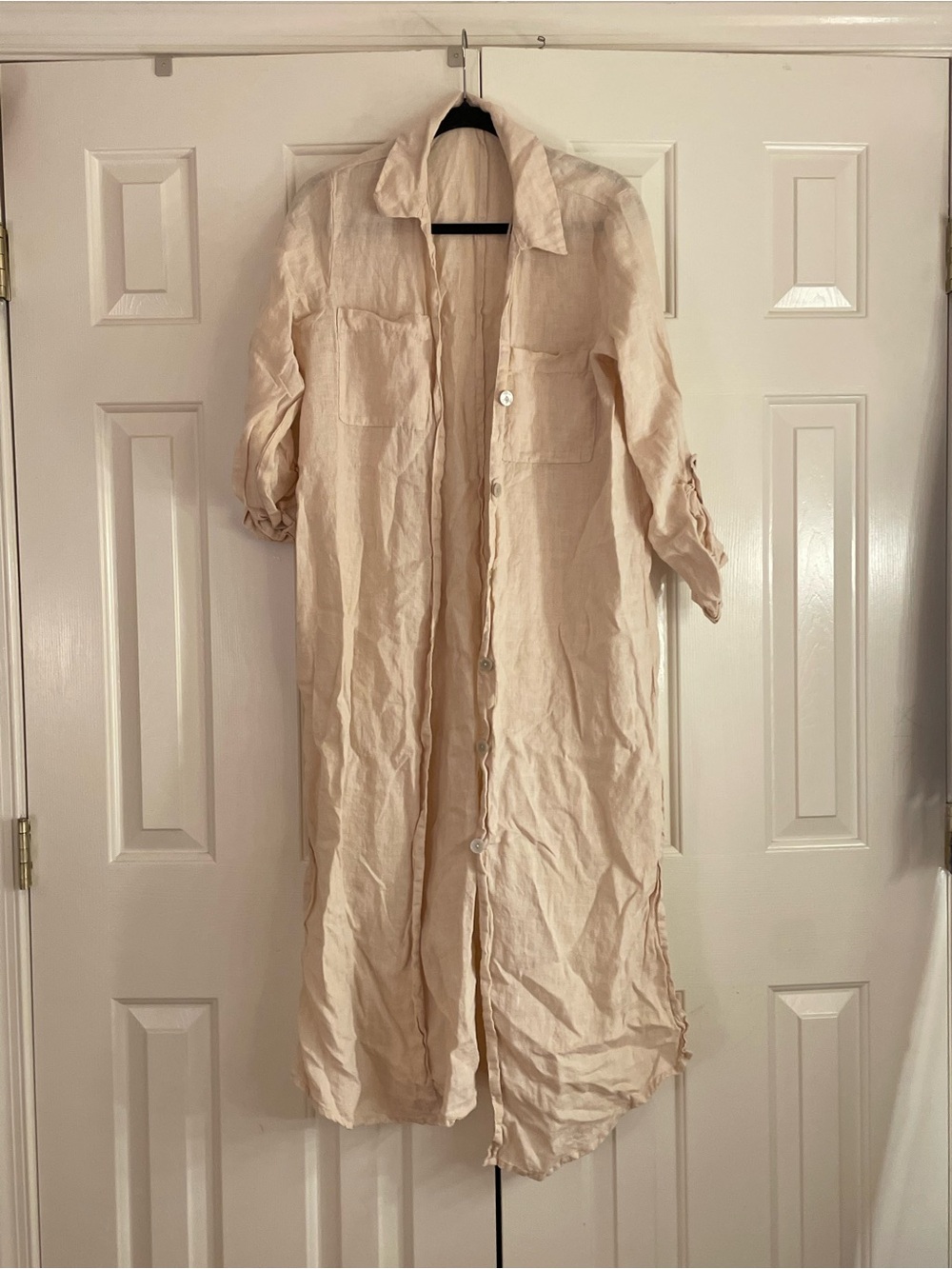 Light Cream Longline Button-Front Women's Button-Up Dress